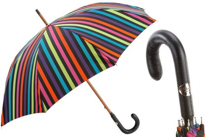 Luxury Designer Multicolor Stripes Umbrella with Leather Handle