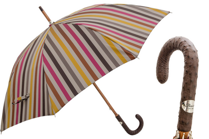 Striped Gentleman’s Umbrella with Genuine Ostrich Leather Handle