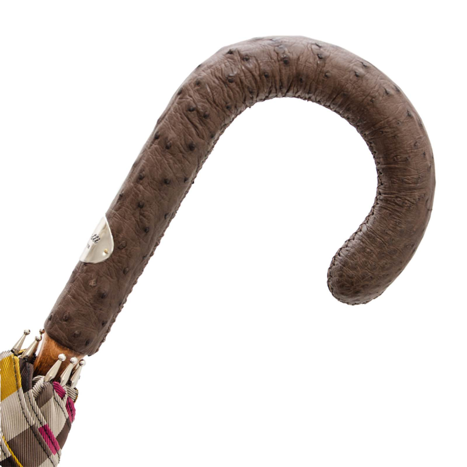 Striped Gentleman’s Umbrella with Genuine Ostrich Leather Handle
