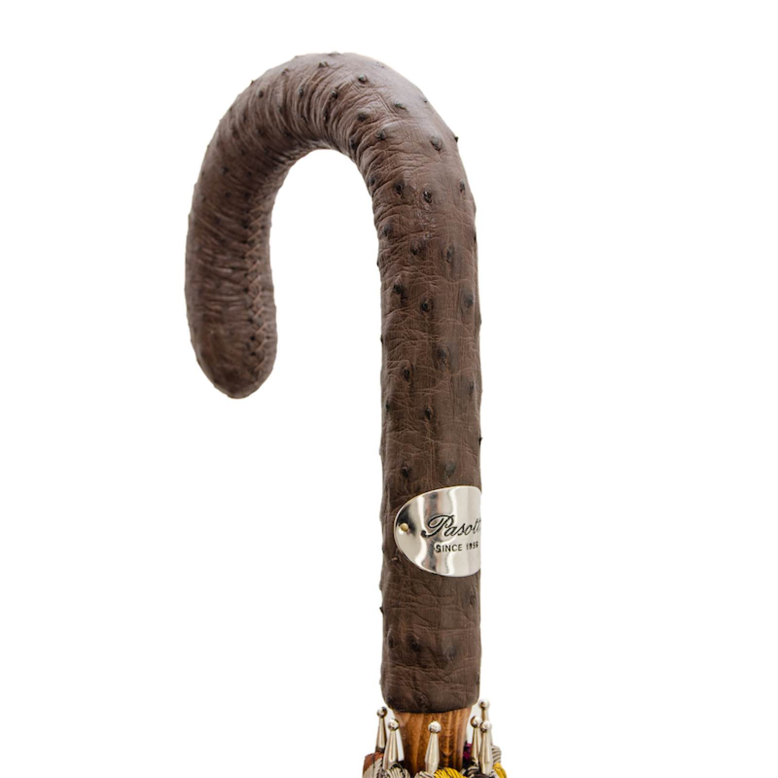 Striped Gentleman’s Umbrella with Genuine Ostrich Leather Handle