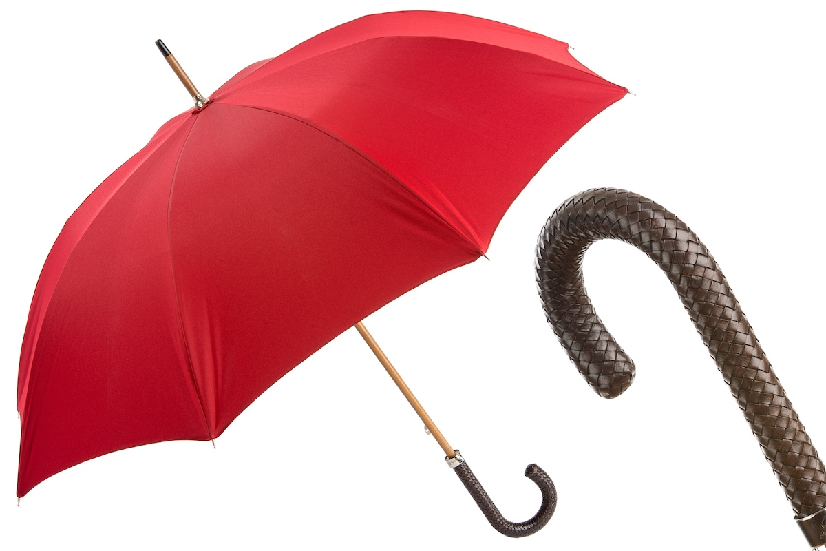 Luxury Gent’s Umbrella with Braided Leather Handle – Handmade in Italy