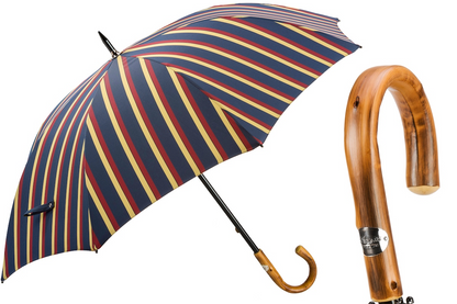Large Striped Umbrella with Chestnut Handle – Handmade Italian Classic
