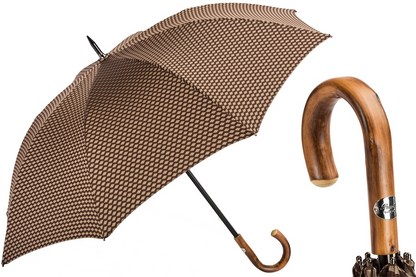 Geometric Jacquard Umbrella with Chestnut Handle, Handmade in Italy