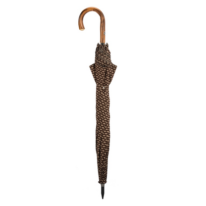Geometric Jacquard Umbrella with Chestnut Handle, Handmade in Italy