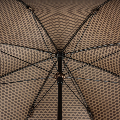 Geometric Jacquard Umbrella with Chestnut Handle, Handmade in Italy