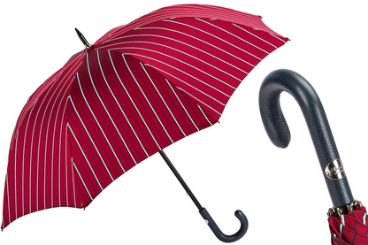 Large Striped Umbrella with Leather Handle – Handmade in Italy