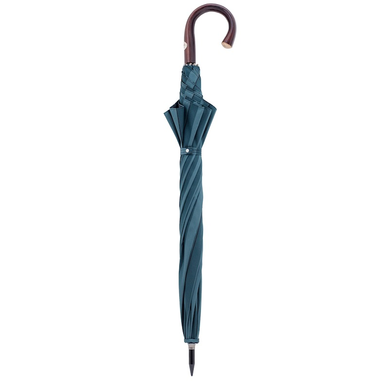 Large Striped Umbrella with Dark Chestnut Handle, Handmade in Italy