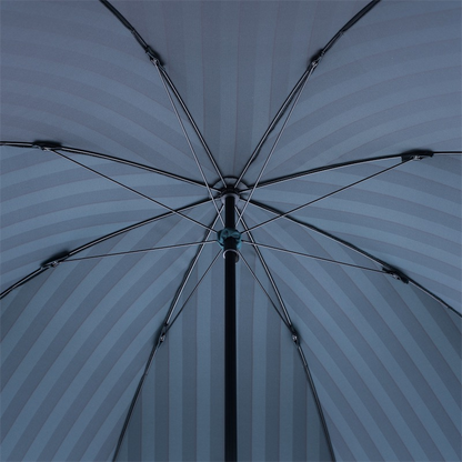 Large Striped Umbrella with Dark Chestnut Handle, Handmade in Italy