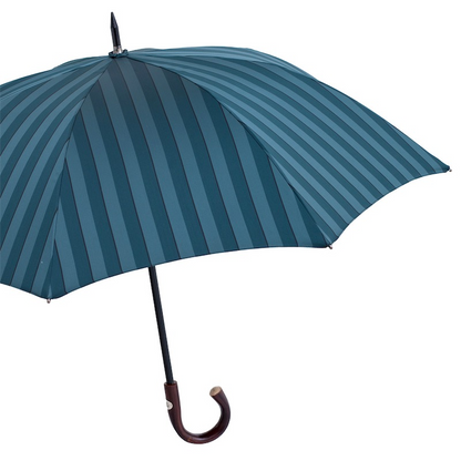Large Striped Umbrella with Dark Chestnut Handle, Handmade in Italy