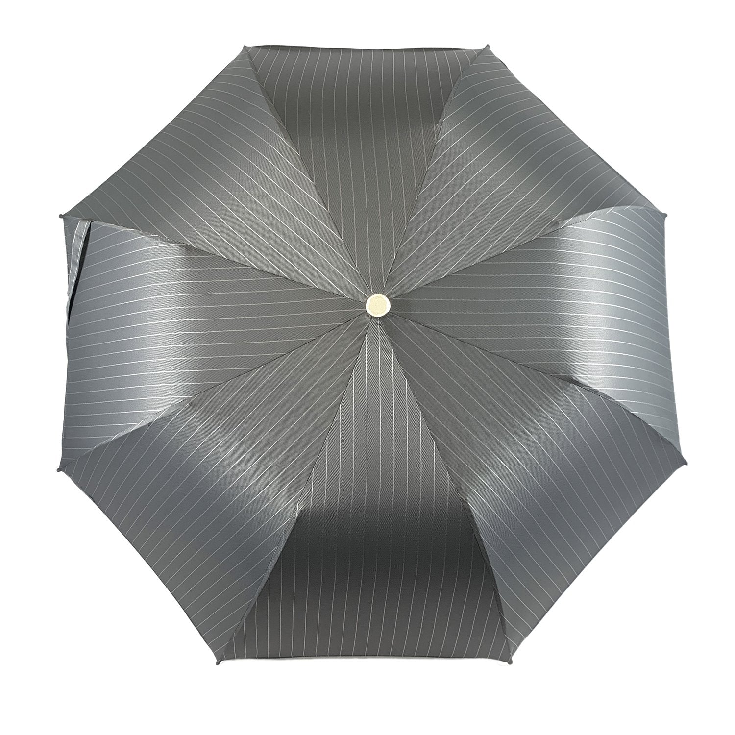 Refined Men’s Gray Striped Folding Umbrella with Leather Handle
