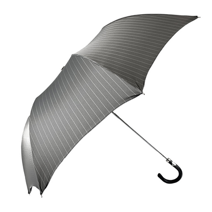Refined Men’s Gray Striped Folding Umbrella with Leather Handle
