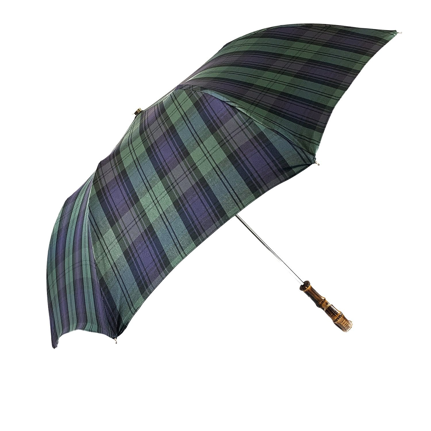Tartan Folding Umbrella with Bamboo Handle – Men’s Classic Style