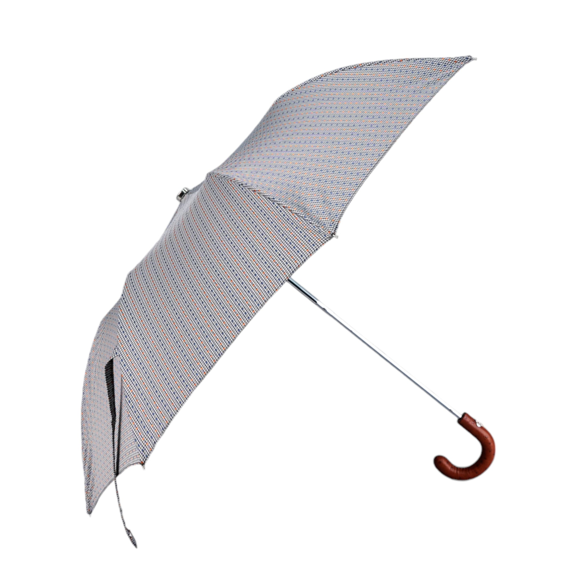 Polka Dot Jacquard Folding Umbrella with Hand-Curved Bamboo Handle