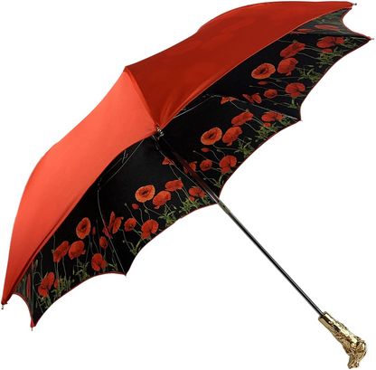 Luxury Umbrella with Red Poppies and Frog Handle with Siam Crystals