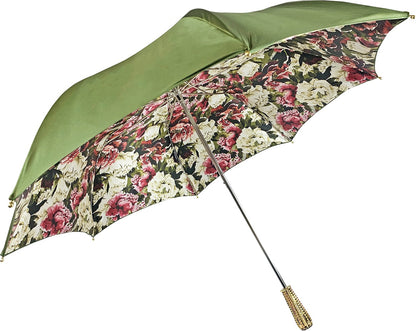 Olive Floral Luxury Umbrella with 24K Gold-Plated Crystal Handle