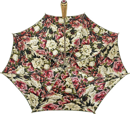 Olive Floral Luxury Umbrella with 24K Gold-Plated Crystal Handle