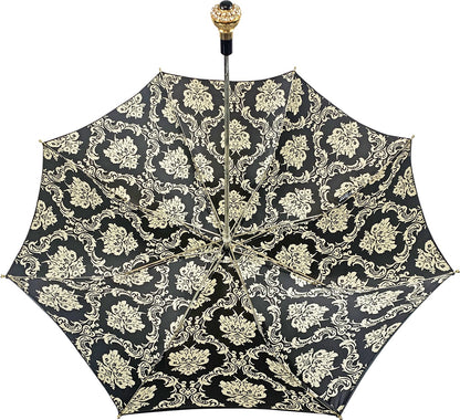 Luxury Black Double Canopy Damask Design with Crystal Handle Umbrella