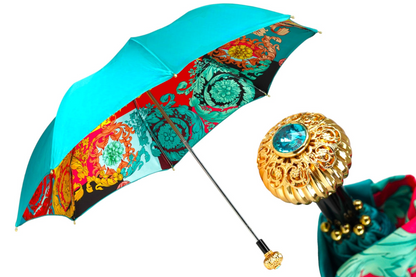 Turquoise Deluxe Women's Umbrella – 24K Goldplated Handle