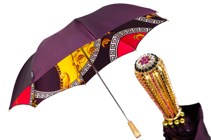 Plum Deluxe Women's Umbrella with 24K Goldplated Handle