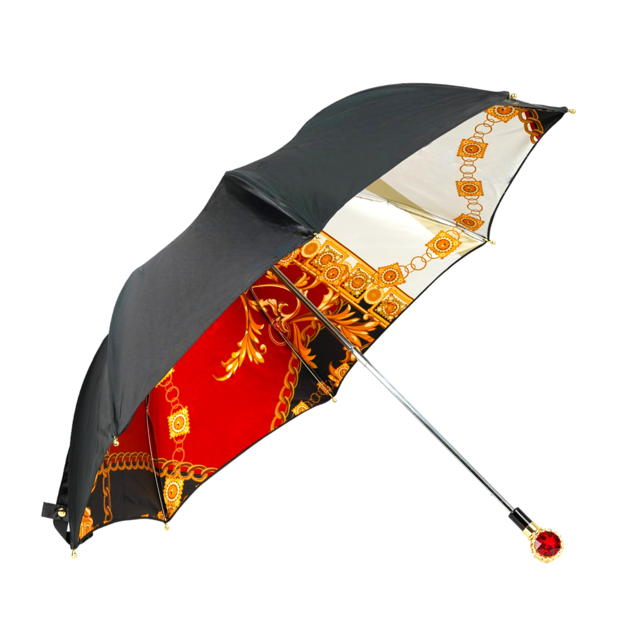 Glamour Black and Red Deluxe Women's Umbrella with Crystal Handle