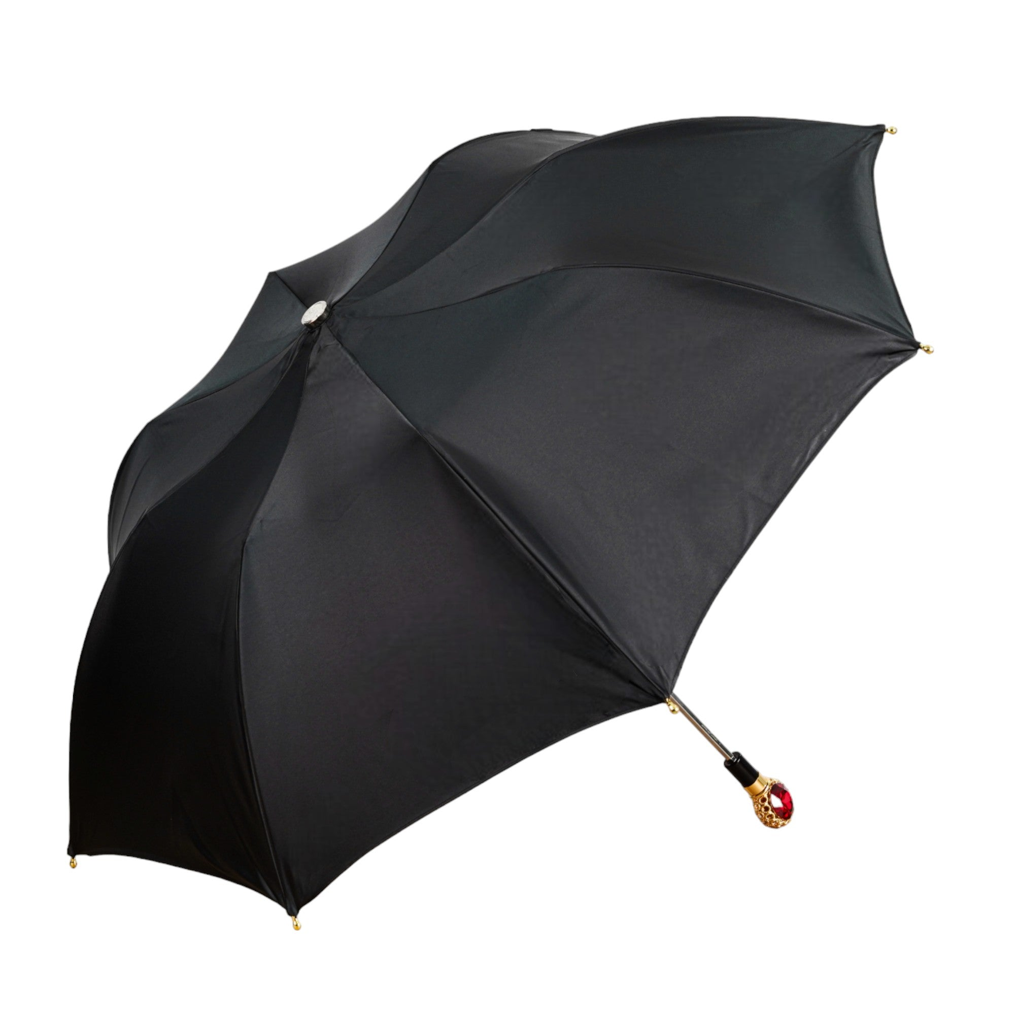 Glamour Black and Red Deluxe Women's Umbrella with Crystal Handle