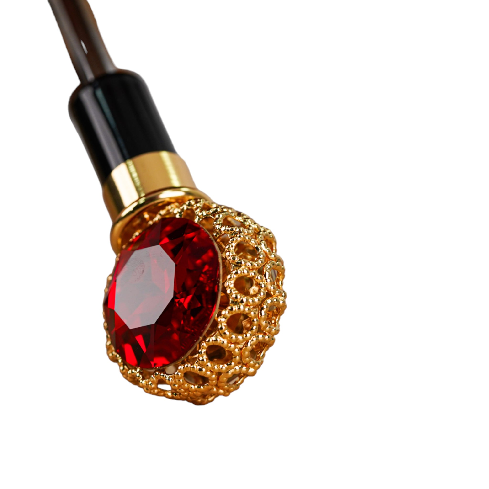 Glamour Black and Red Deluxe Women's Umbrella with Crystal Handle