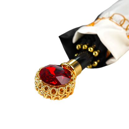 Glamour Black and Red Deluxe Women's Umbrella with Crystal Handle