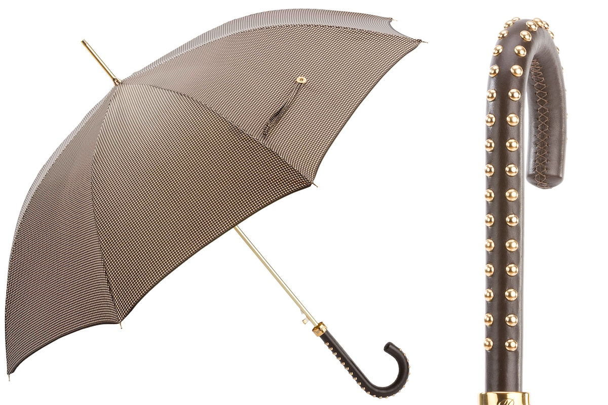 Luxury Umbrella with Studded Leather Handle – Handmade in Italy