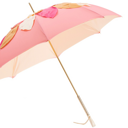 Swarovski Handle Beautiful Pink Umbrella with Leaves – Manual Opening