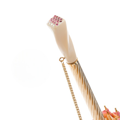 Swarovski Handle Beautiful Pink Umbrella with Leaves – Manual Opening