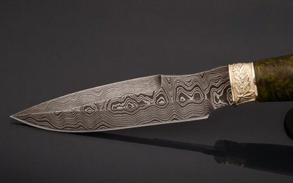 Damascus Steel Author’s Collectible Knife with Maple Burl Handle