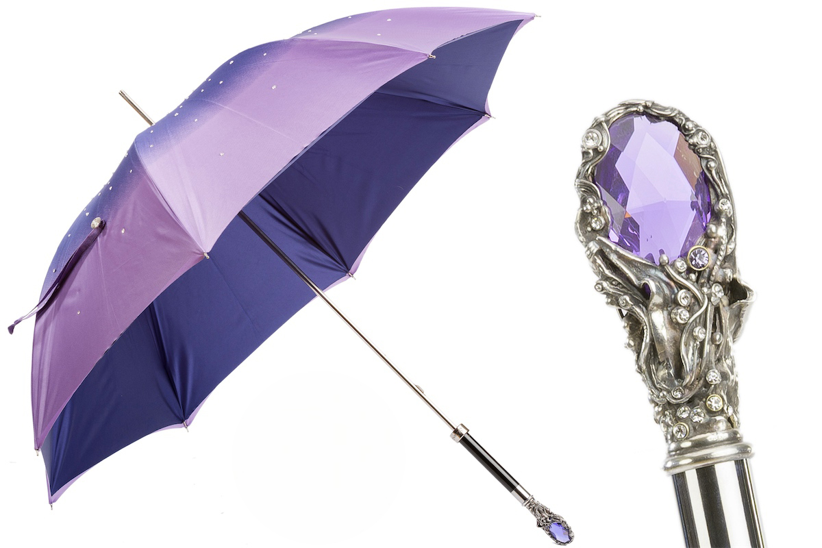 Purple Gem Handle Swarovski Double Cloth Umbrella