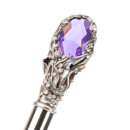 Purple Gem Handle Swarovski Double Cloth Umbrella