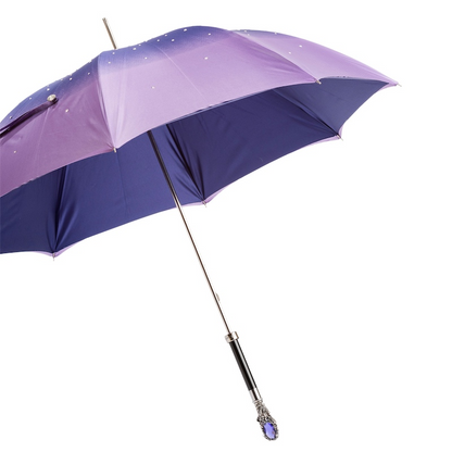 Purple Gem Handle Swarovski Double Cloth Umbrella