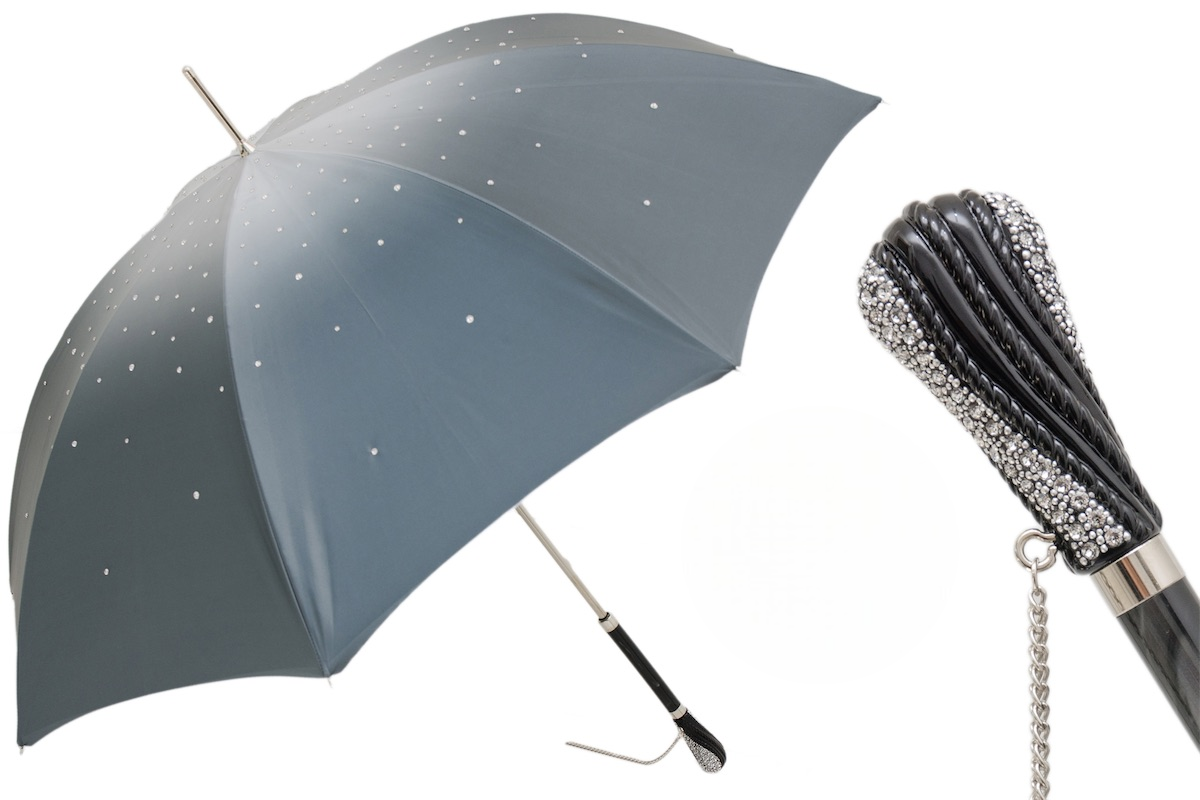 Elegant Grey Swarovski Double Cloth Umbrella with Crystals