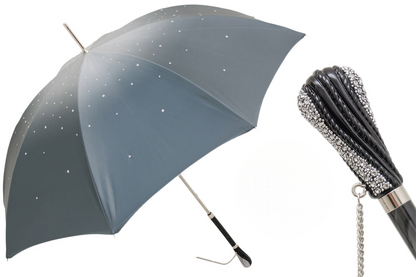 Elegant Grey Swarovski Double Cloth Umbrella with Crystals