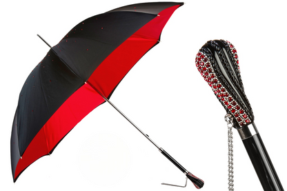 Black Swarovski Double Cloth Umbrella with Red Interior