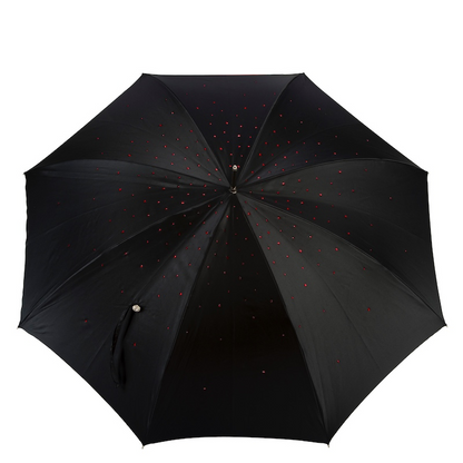 Black Swarovski Double Cloth Umbrella with Red Interior