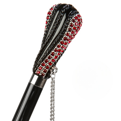 Black Swarovski Double Cloth Umbrella with Red Interior