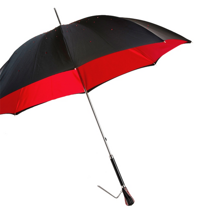 Black Swarovski Double Cloth Umbrella with Red Interior