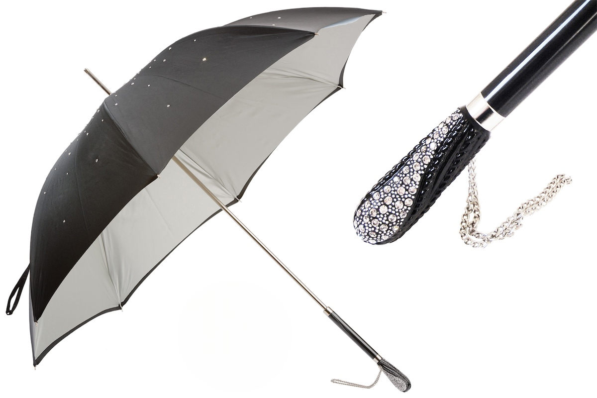 Black Swarovski Crystal Handle Double Cloth Umbrella – Manual Opening