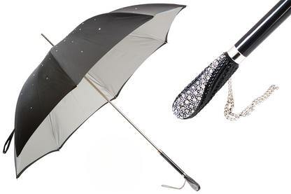 Black Swarovski Crystal Handle Double Cloth Umbrella – Manual Opening
