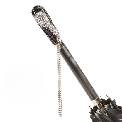 Black Swarovski Crystal Handle Double Cloth Umbrella – Manual Opening