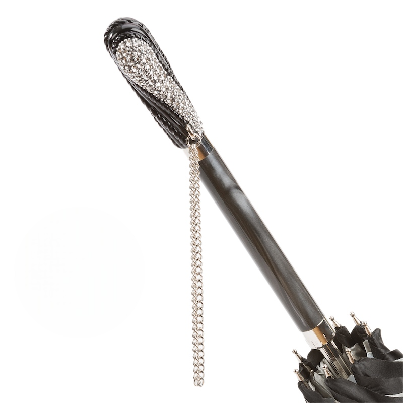 Black Swarovski Crystal Handle Double Cloth Umbrella – Manual Opening