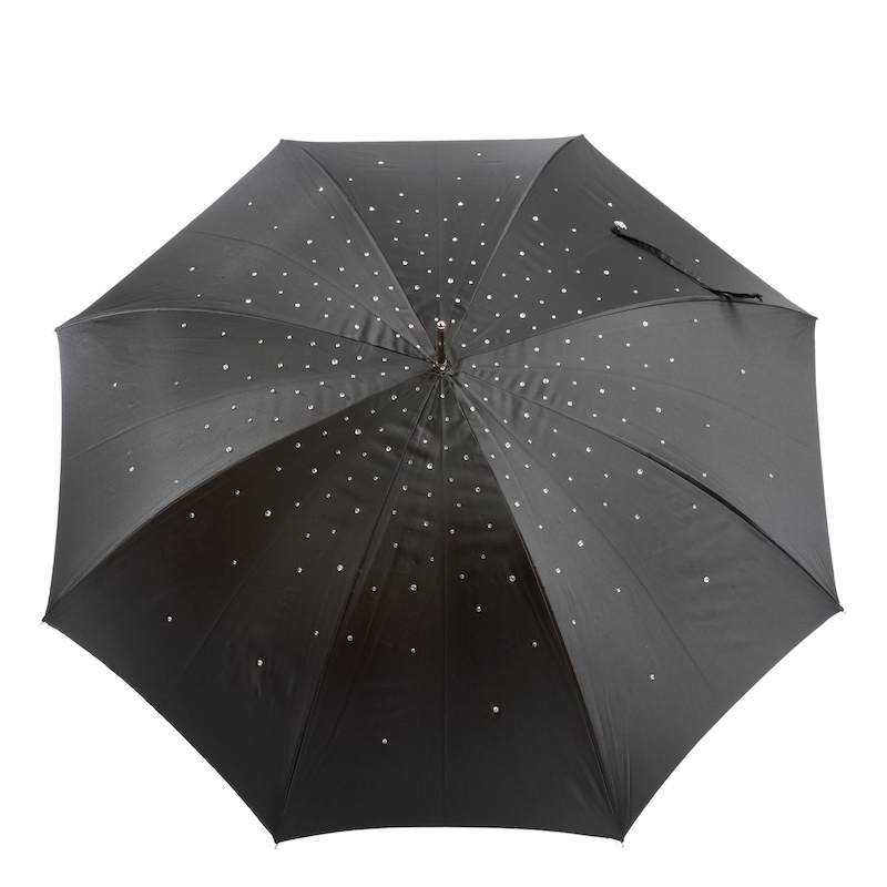 Black Swarovski Crystal Handle Double Cloth Umbrella – Manual Opening