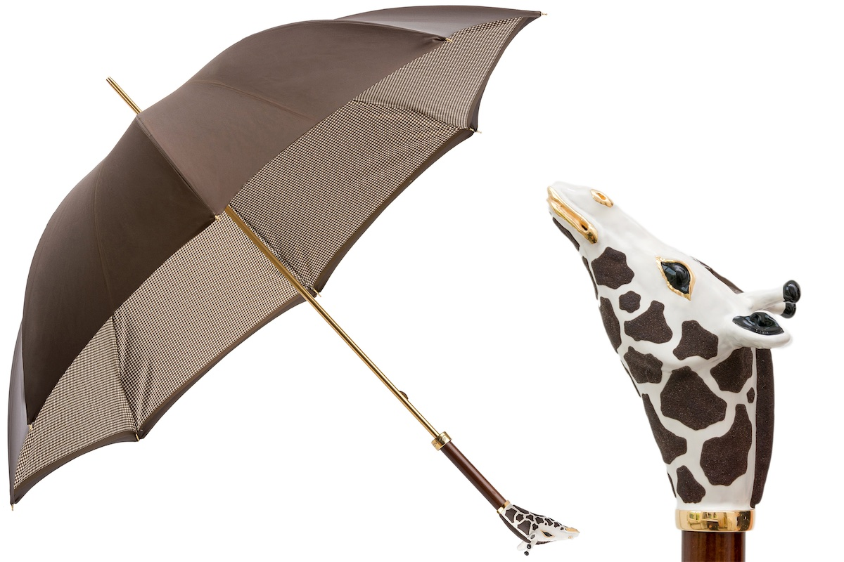 Luxe Giraffe Enameled Brass Handle Umbrella – Manual Opening