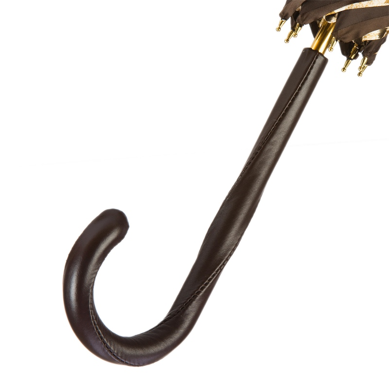 Brown Luxury Double Cloth Canopy Umbrella with Tiger-Striped Interior