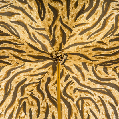 Brown Luxury Double Cloth Canopy Umbrella with Tiger-Striped Interior