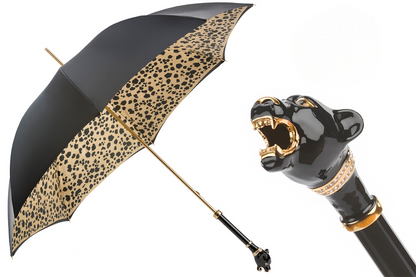 Black Panther Enameled Brass Handle Umbrella – Manual Opening