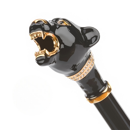 Black Panther Enameled Brass Handle Umbrella – Manual Opening